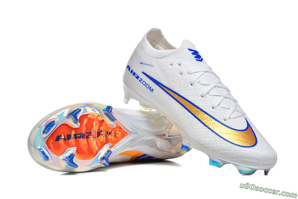 Nike Air Zoom Mercurial Vapor 16 Elite FG Firm Ground Soccer Cleats - White/Electric Blue/Metallic Orange 4