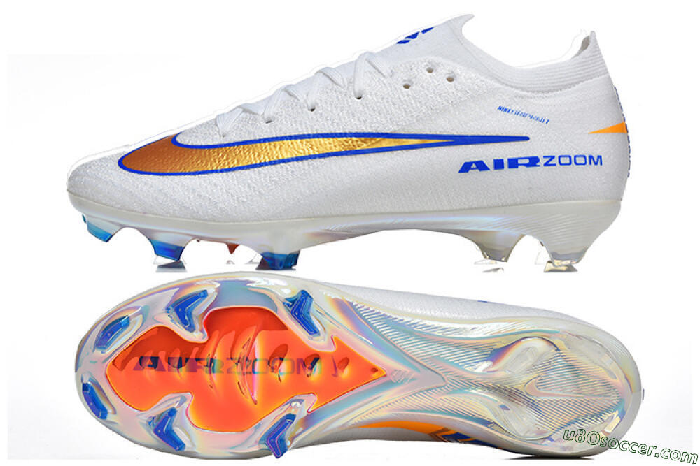 Nike Air Zoom Mercurial Vapor 16 Elite FG Firm Ground Soccer Cleats - White/Electric Blue/Metallic Orange 0