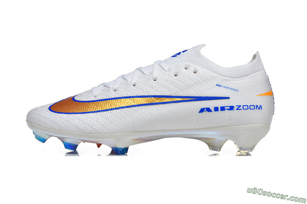 Nike Air Zoom Mercurial Vapor 16 Elite FG Firm Ground Soccer Cleats - White/Electric Blue/Metallic Orange 2