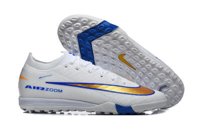 Nike Air Zoom Mercurial Vapor 16 Elite TF Artificial Turf Soccer Shoes - White/Electric Blue/Metallic Gold