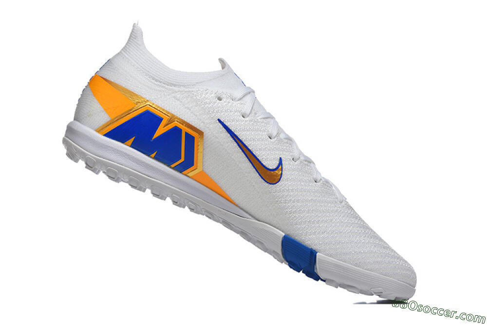 Nike Air Zoom Mercurial Vapor 16 Elite TF Artificial Turf Soccer Shoes - White/Electric Blue/Metallic Gold 7