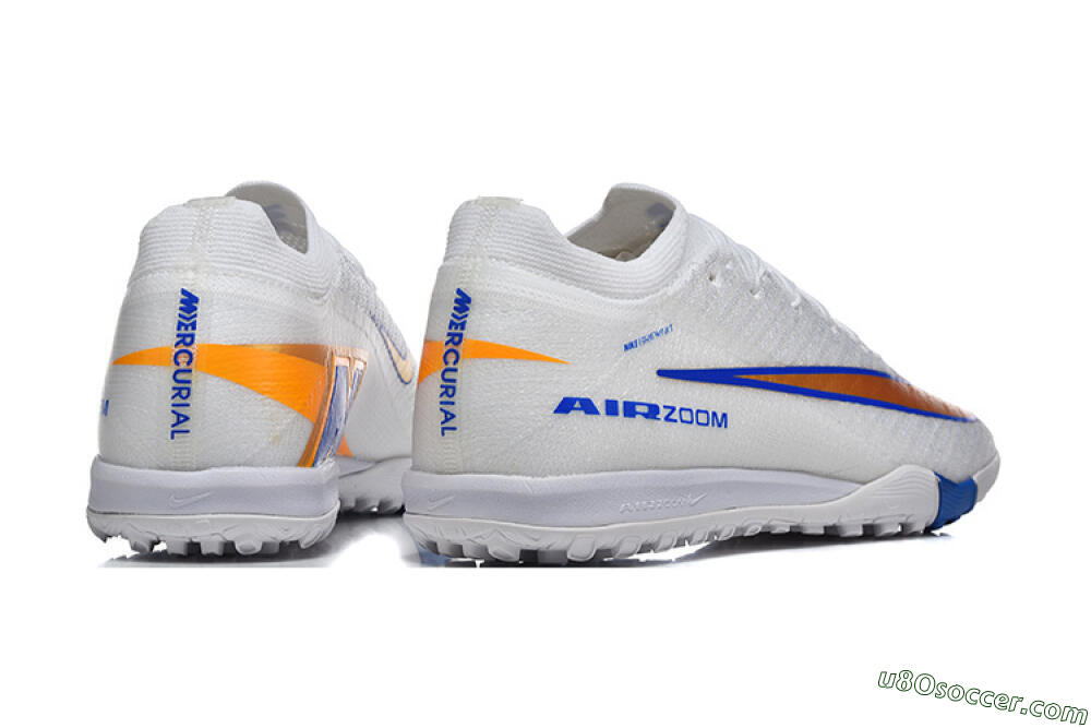 Nike Air Zoom Mercurial Vapor 16 Elite TF Artificial Turf Soccer Shoes - White/Electric Blue/Metallic Gold 9