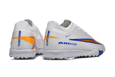 Nike Air Zoom Mercurial Vapor 16 Elite TF Artificial Turf Soccer Shoes - White/Electric Blue/Metallic Gold