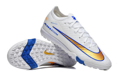 Nike Air Zoom Mercurial Vapor 16 Elite TF Artificial Turf Soccer Shoes - White/Electric Blue/Metallic Gold
