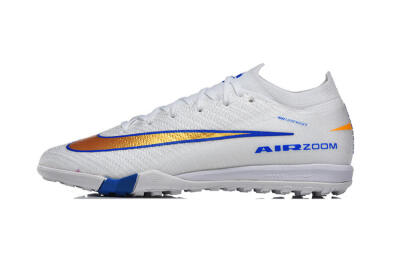 Nike Air Zoom Mercurial Vapor 16 Elite TF Artificial Turf Soccer Shoes - White/Electric Blue/Metallic Gold