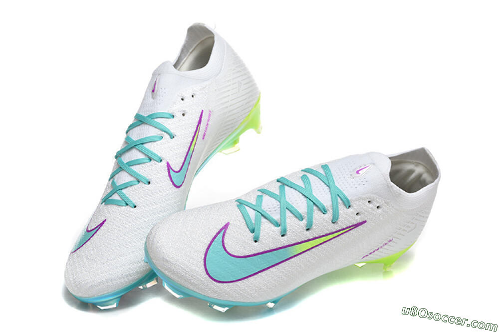 Nike Air Zoom Mercurial Vapor 16 Elite FG Firm Ground Soccer Cleats - White/Aqua Splash/Lime Glow 6