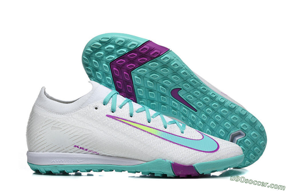 Nike Air Zoom Mercurial Vapor 16 Elite TF Artificial Turf Soccer Shoes - White/Aqua Wave/Sleek Purple 1