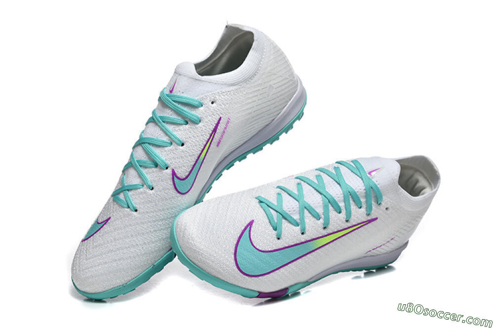 Nike Air Zoom Mercurial Vapor 16 Elite TF Artificial Turf Soccer Shoes - White/Aqua Wave/Sleek Purple 6