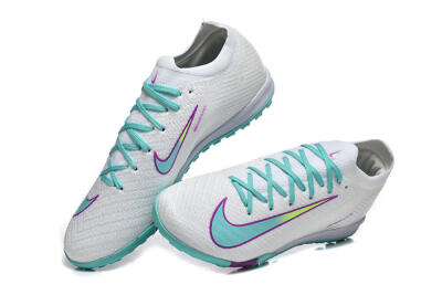 Nike Air Zoom Mercurial Vapor 16 Elite TF Artificial Turf Soccer Shoes - White/Aqua Wave/Sleek Purple
