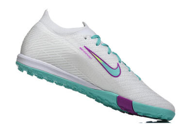 Nike Air Zoom Mercurial Vapor 16 Elite TF Artificial Turf Soccer Shoes - White/Aqua Wave/Sleek Purple