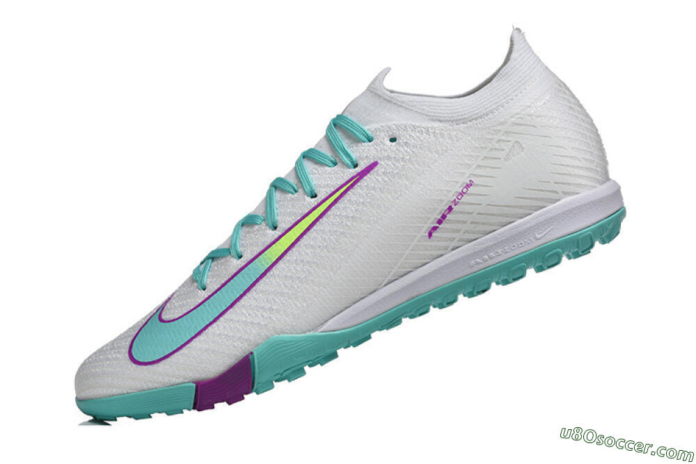 Nike Air Zoom Mercurial Vapor 16 Elite TF Artificial Turf Soccer Shoes - White/Aqua Wave/Sleek Purple 8