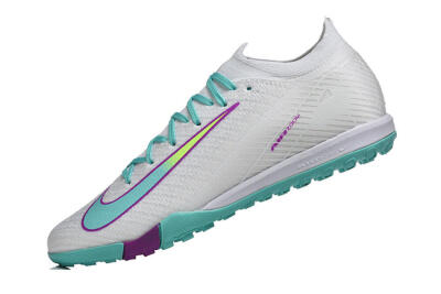Nike Air Zoom Mercurial Vapor 16 Elite TF Artificial Turf Soccer Shoes - White/Aqua Wave/Sleek Purple