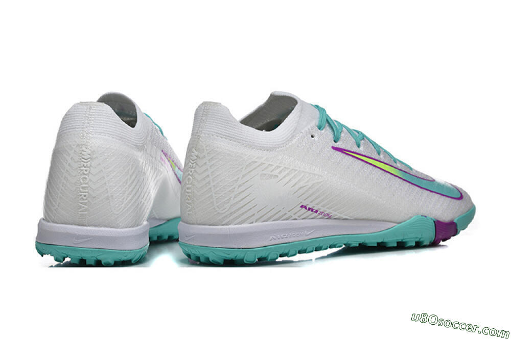 Nike Air Zoom Mercurial Vapor 16 Elite TF Artificial Turf Soccer Shoes - White/Aqua Wave/Sleek Purple 9