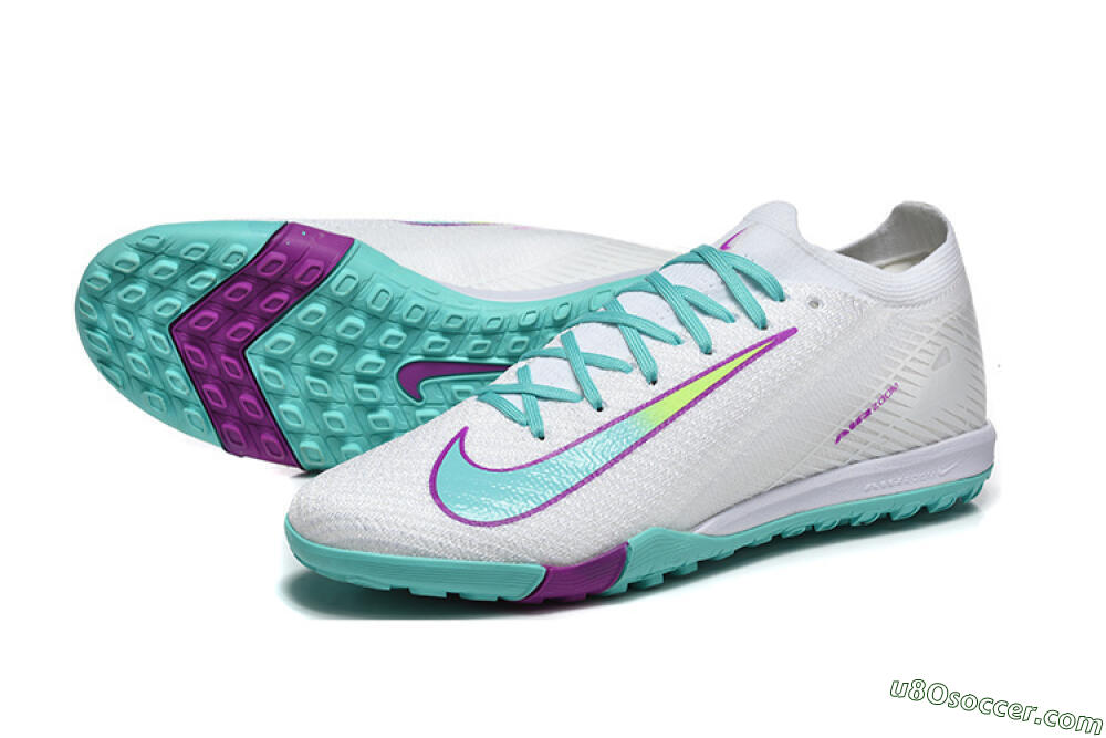 Nike Air Zoom Mercurial Vapor 16 Elite TF Artificial Turf Soccer Shoes - White/Aqua Wave/Sleek Purple 3