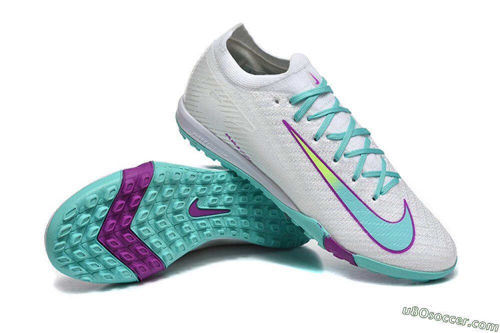 Nike Air Zoom Mercurial Vapor 16 Elite TF Artificial Turf Soccer Shoes - White/Aqua Wave/Sleek Purple 4