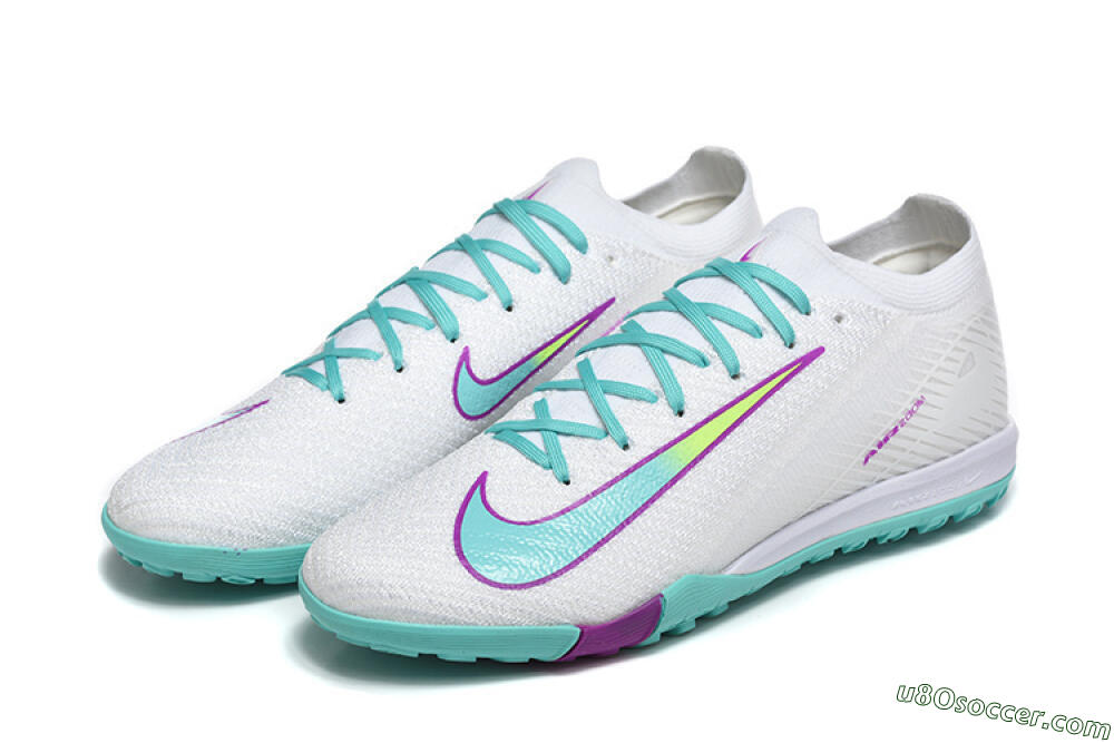 Nike Air Zoom Mercurial Vapor 16 Elite TF Artificial Turf Soccer Shoes - White/Aqua Wave/Sleek Purple 5
