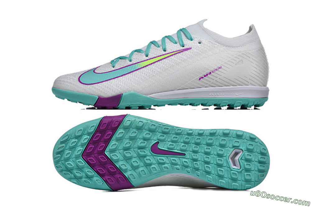 Nike Air Zoom Mercurial Vapor 16 Elite TF Artificial Turf Soccer Shoes - White/Aqua Wave/Sleek Purple 0