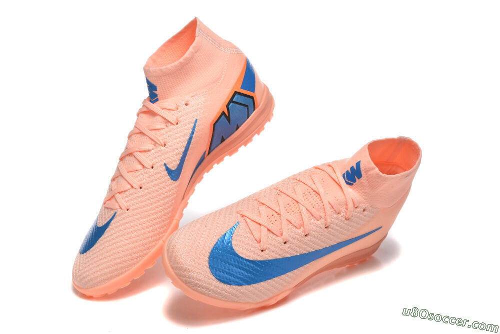 Nike Air Zoom Mercurial Superfly 10 Elite TF Artificial Turf Soccer Shoes - Peach/Sky Blue/Coral Pink 6
