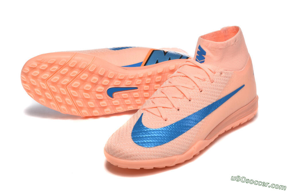Nike Air Zoom Mercurial Superfly 10 Elite TF Artificial Turf Soccer Shoes - Peach/Sky Blue/Coral Pink 3
