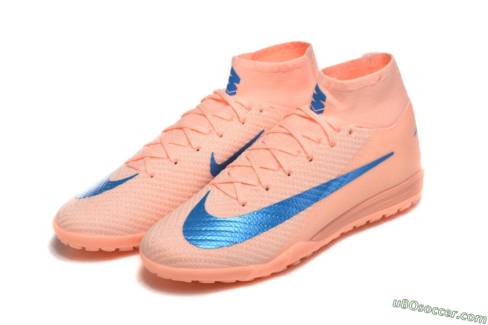 Nike Air Zoom Mercurial Superfly 10 Elite TF Artificial Turf Soccer Shoes - Peach/Sky Blue/Coral Pink 5