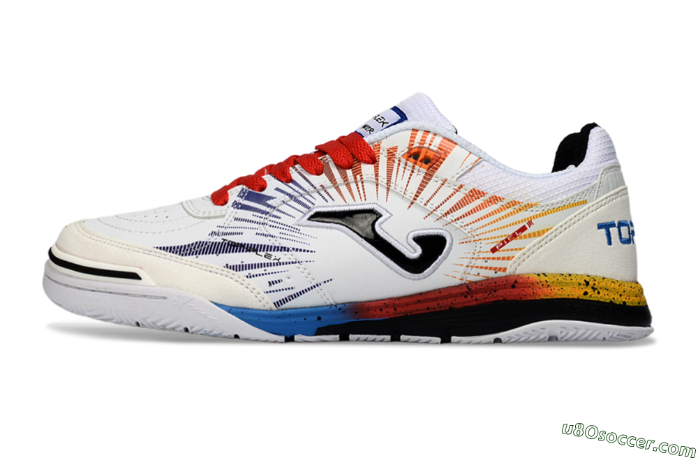 Joma Top Flex IC Indoor & Futsal Soccer Shoes - White/Fiery Red/Sapphire Blue 2