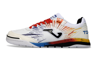 Joma Top Flex IC Indoor & Futsal Soccer Shoes - White/Fiery Red/Sapphire Blue
