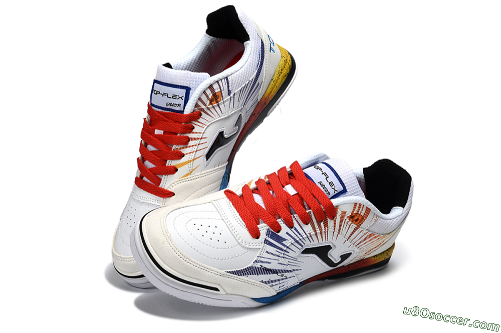Joma Top Flex IC Indoor & Futsal Soccer Shoes - White/Fiery Red/Sapphire Blue 3