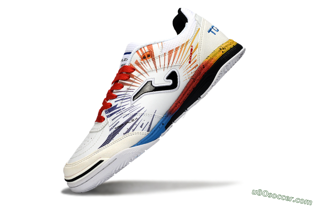 Joma Top Flex IC Indoor & Futsal Soccer Shoes - White/Fiery Red/Sapphire Blue 5