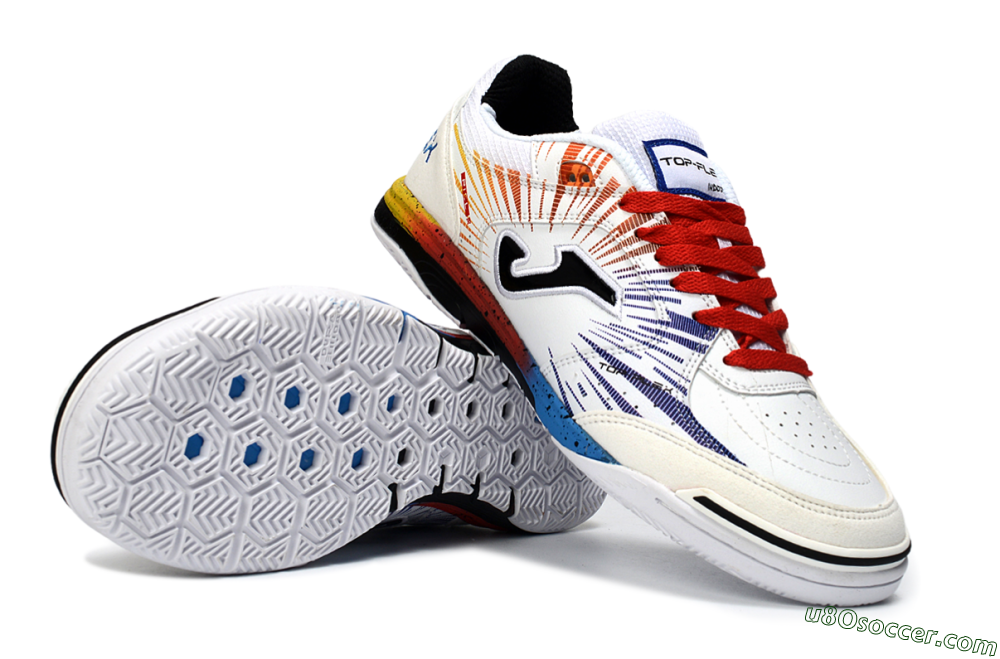 Joma Top Flex IC Indoor & Futsal Soccer Shoes - White/Fiery Red/Sapphire Blue 0