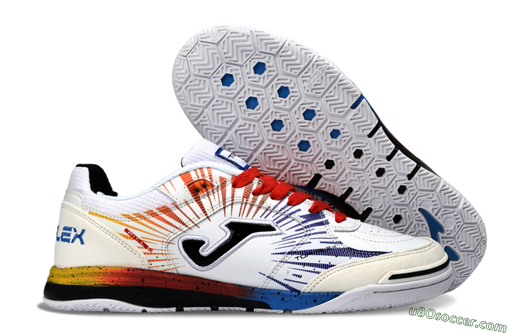 Joma Top Flex IC Indoor & Futsal Soccer Shoes - White/Fiery Red/Sapphire Blue 1