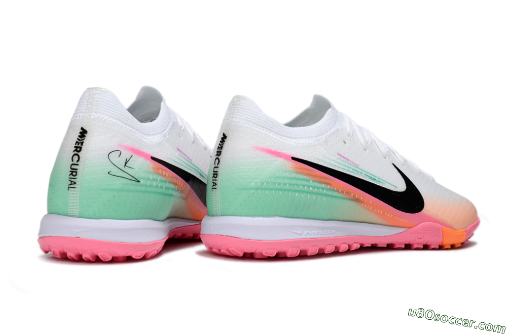 Nike Air Zoom Mercurial Vapor 16 Elite TF Artificial Turf Soccer Shoes - White/Coral Pink/Mint Green 6