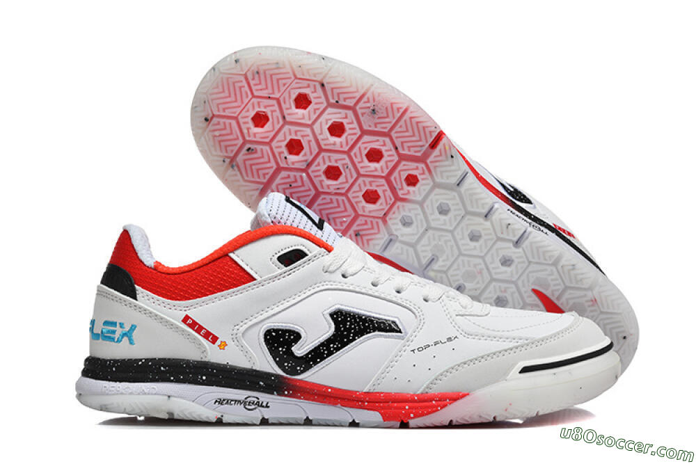 Joma Top Flex IC Indoor & Futsal Soccer Shoes - White/Electric Red/Black 1