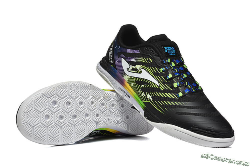 Joma Top Flex IC Indoor & Futsal Soccer Shoes - Black/Lime Green/Rainbow Gradient 3