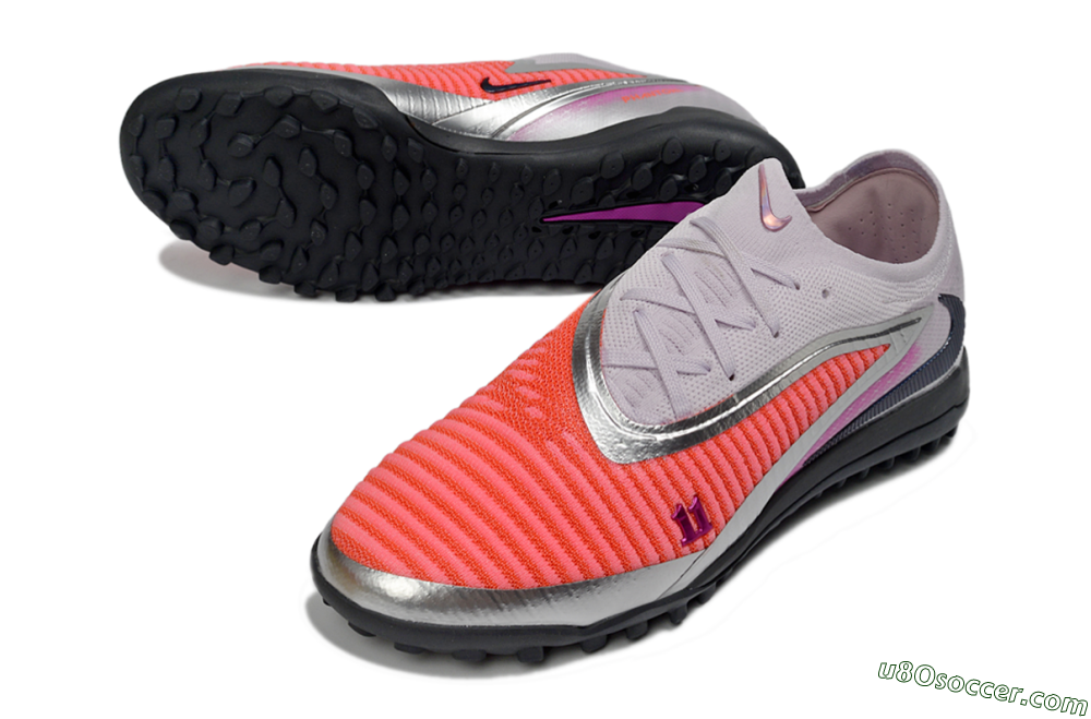 Nike Phantom 6 Low Elite TF Artificial Turf Soccer Shoes - Pink/Vibrant Coral/Metallic Silver 3