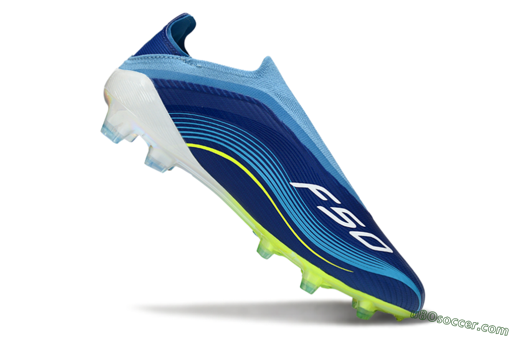 Messi x Adidas F50 Elite Laceless FG Firm Ground Soccer Cleats - Blue/Electric Blue/Lime Green 5