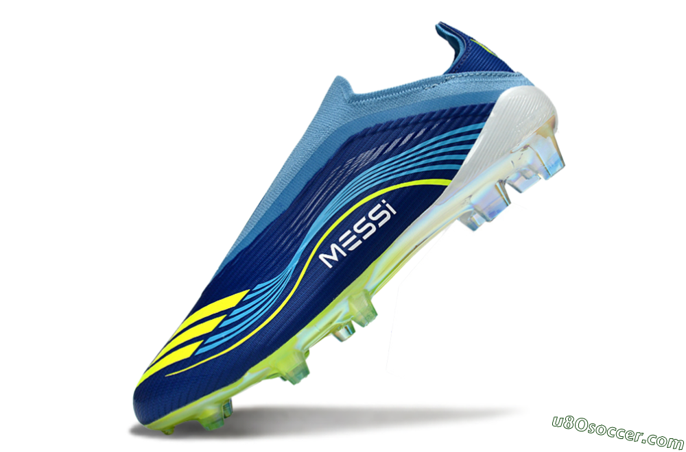 Messi x Adidas F50 Elite Laceless FG Firm Ground Soccer Cleats - Blue/Electric Blue/Lime Green 6