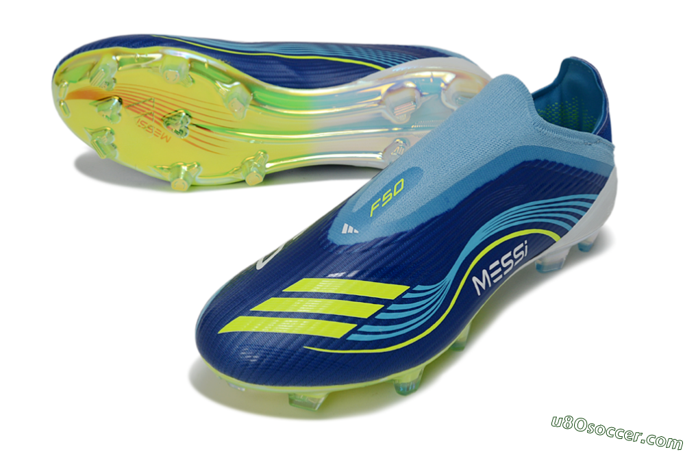 Messi x Adidas F50 Elite Laceless FG Firm Ground Soccer Cleats - Blue/Electric Blue/Lime Green 3