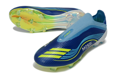 Messi x Adidas F50 Elite Laceless FG Firm Ground Soccer Cleats - Blue/Electric Blue/Lime Green