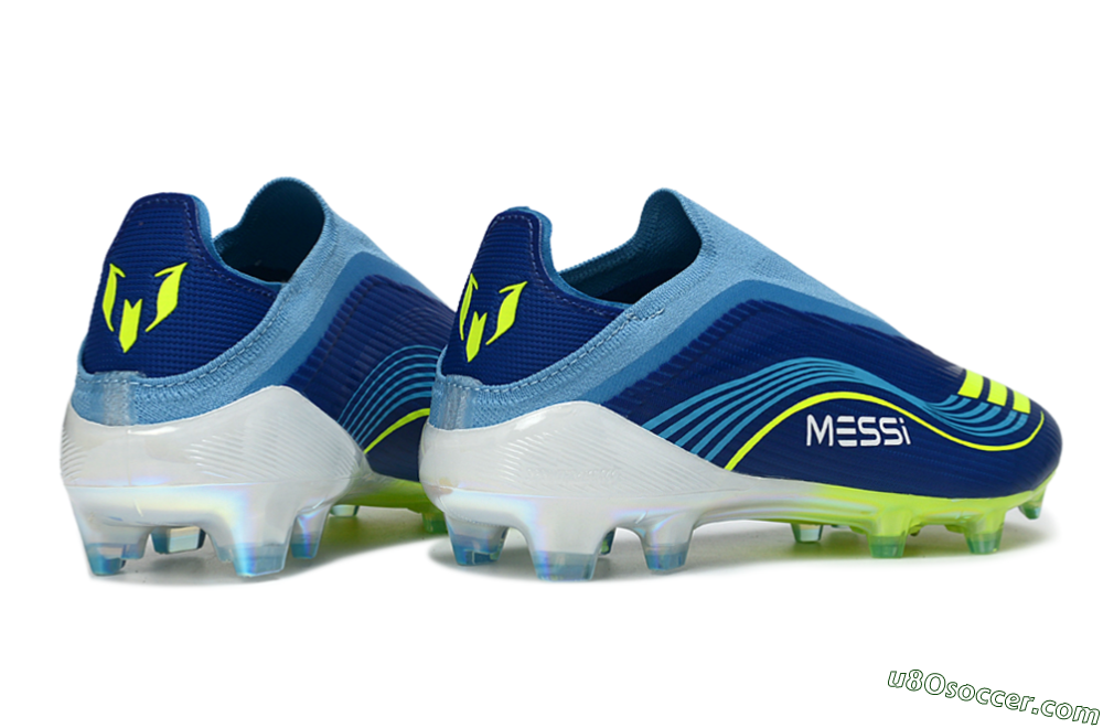 Messi x Adidas F50 Elite Laceless FG Firm Ground Soccer Cleats - Blue/Electric Blue/Lime Green 7