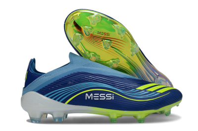 Messi x Adidas F50 Elite Laceless FG Firm Ground Soccer Cleats - Blue/Electric Blue/Lime Green