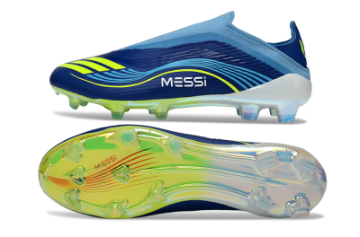 Messi x Adidas F50 Elite Laceless FG Firm Ground Soccer Cleats - Blue/Electric Blue/Lime Green