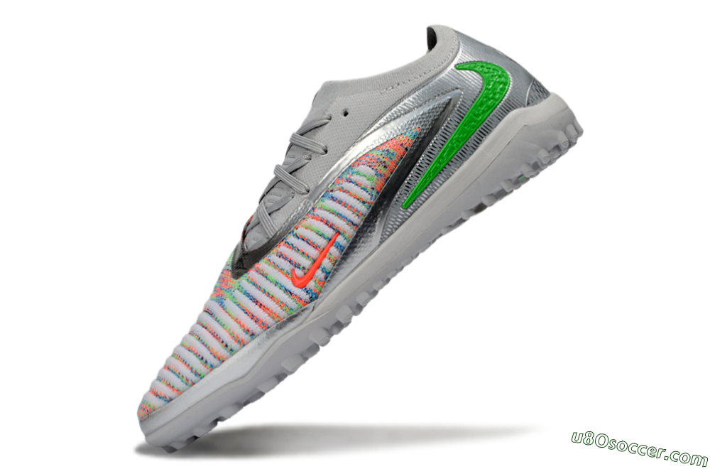 Nike Phantom 6 Low Elite TF Artificial Turf Soccer Shoes - Gray/Vibrant Green/Futuristic Silver 5