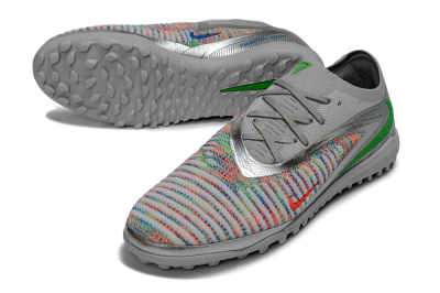 Nike Phantom 6 Low Elite TF Artificial Turf Soccer Shoes - Gray/Vibrant Green/Futuristic Silver