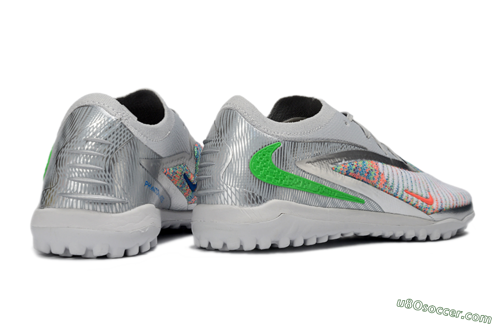 Nike Phantom 6 Low Elite TF Artificial Turf Soccer Shoes - Gray/Vibrant Green/Futuristic Silver 6