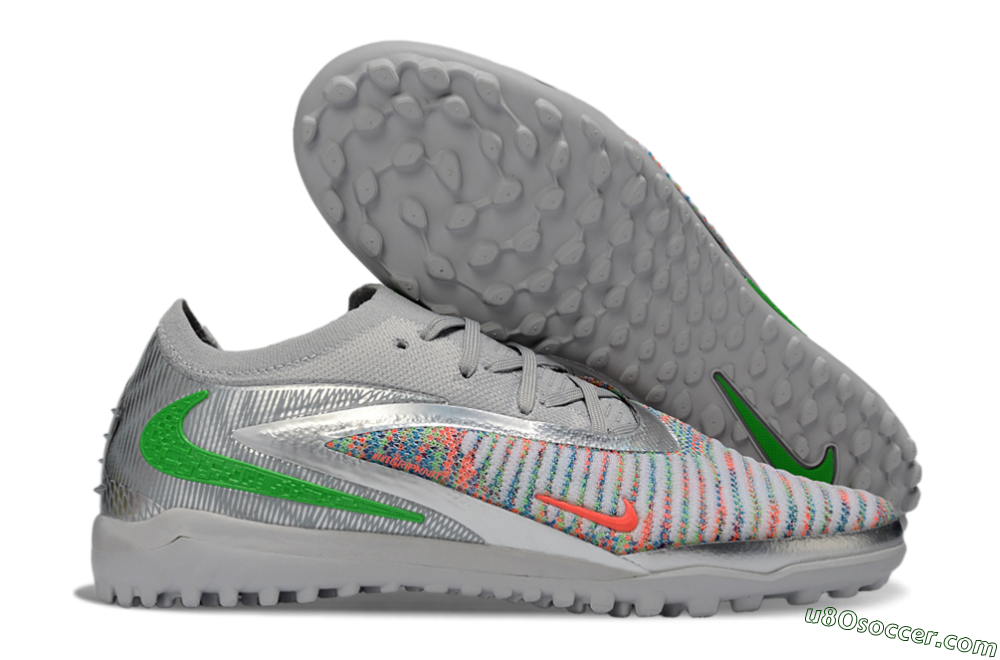 Nike Phantom 6 Low Elite TF Artificial Turf Soccer Shoes - Gray/Vibrant Green/Futuristic Silver 1