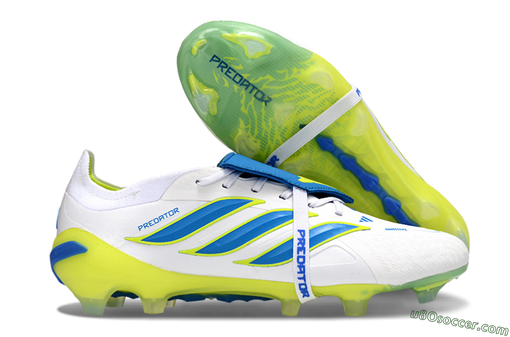 Adidas Predator 26 Elite Fold-Over Tongue FG Firm Ground Soccer Cleats - White/Neon Yellow/Cyan Blue 1