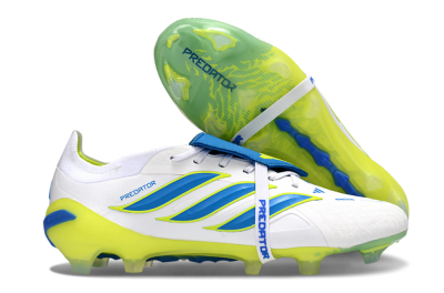 Adidas Predator 26 Elite Fold-Over Tongue FG Firm Ground Soccer Cleats - White/Neon Yellow/Cyan Blue