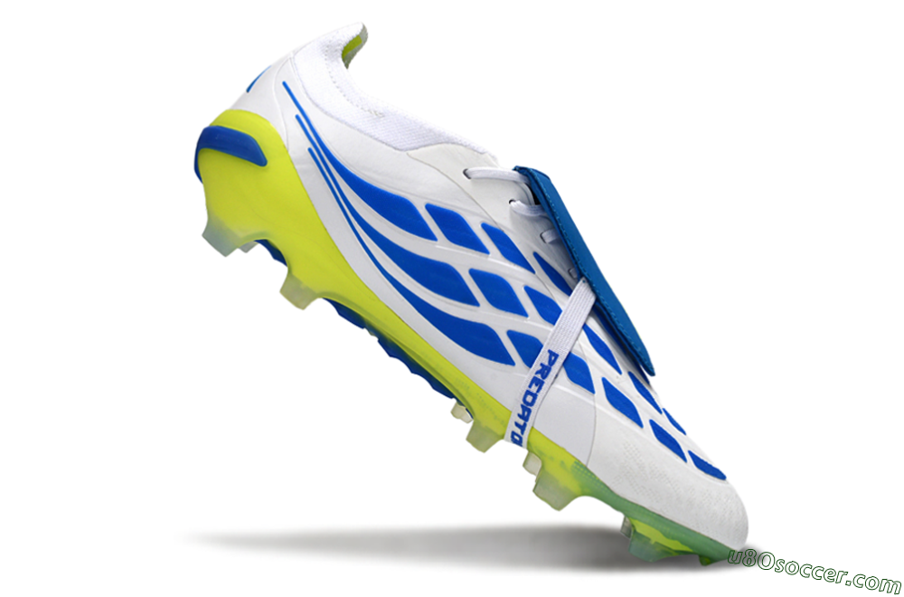 Adidas Predator 26 Elite Fold-Over Tongue FG Firm Ground Soccer Cleats - White/Neon Yellow/Cyan Blue 4