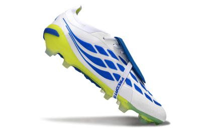 Adidas Predator 26 Elite Fold-Over Tongue FG Firm Ground Soccer Cleats - White/Neon Yellow/Cyan Blue