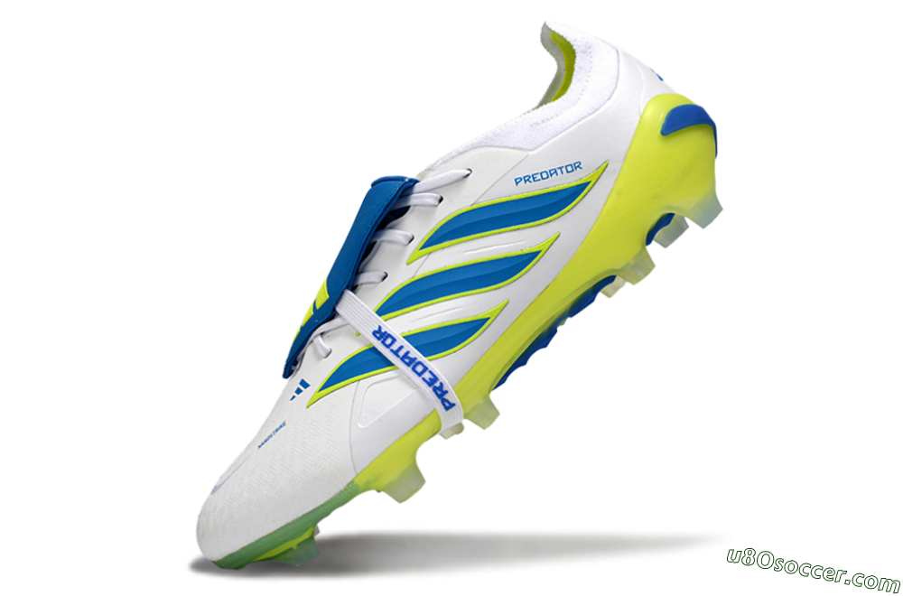 Adidas Predator 26 Elite Fold-Over Tongue FG Firm Ground Soccer Cleats - White/Neon Yellow/Cyan Blue 5